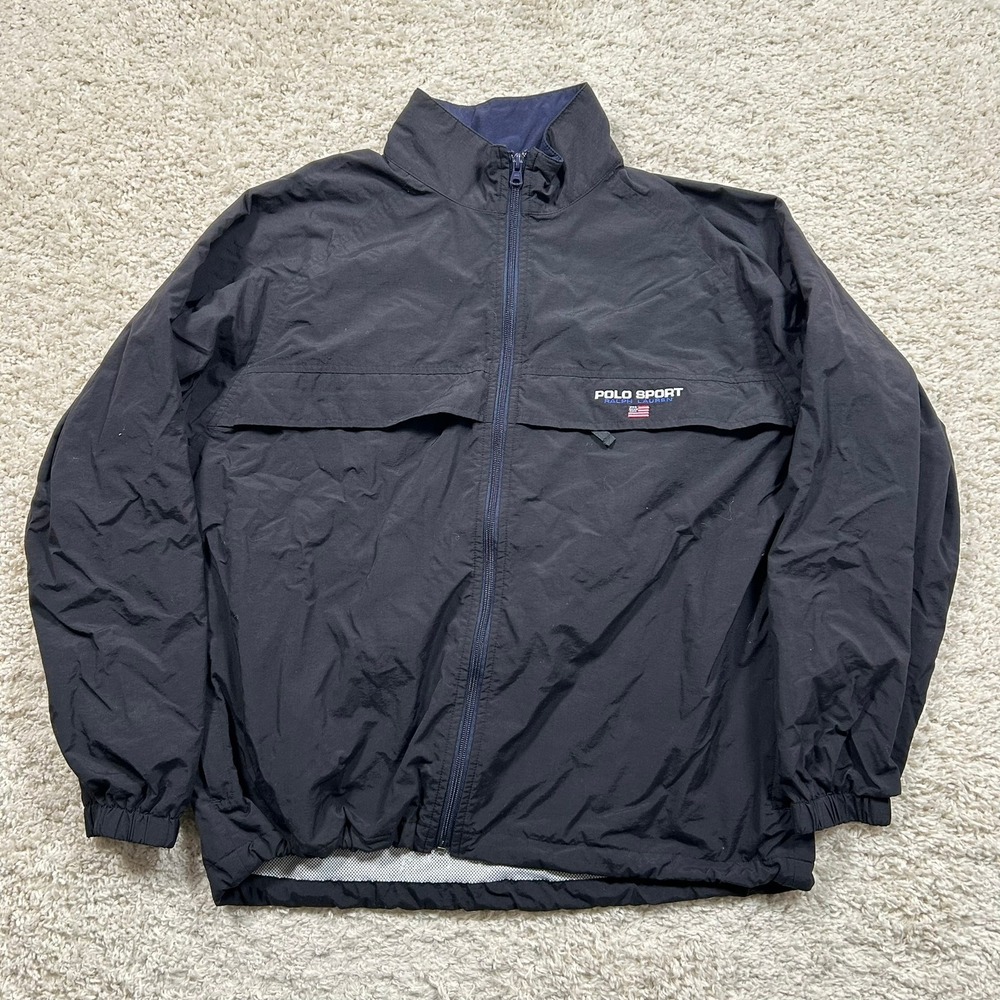 Vintage Polo Sport Ralph Lauren Jacket Medium Black Windbreaker Full Zip Y2K